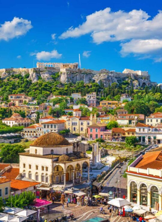 View of the Acropolis from the Plaka, Athens, Greece